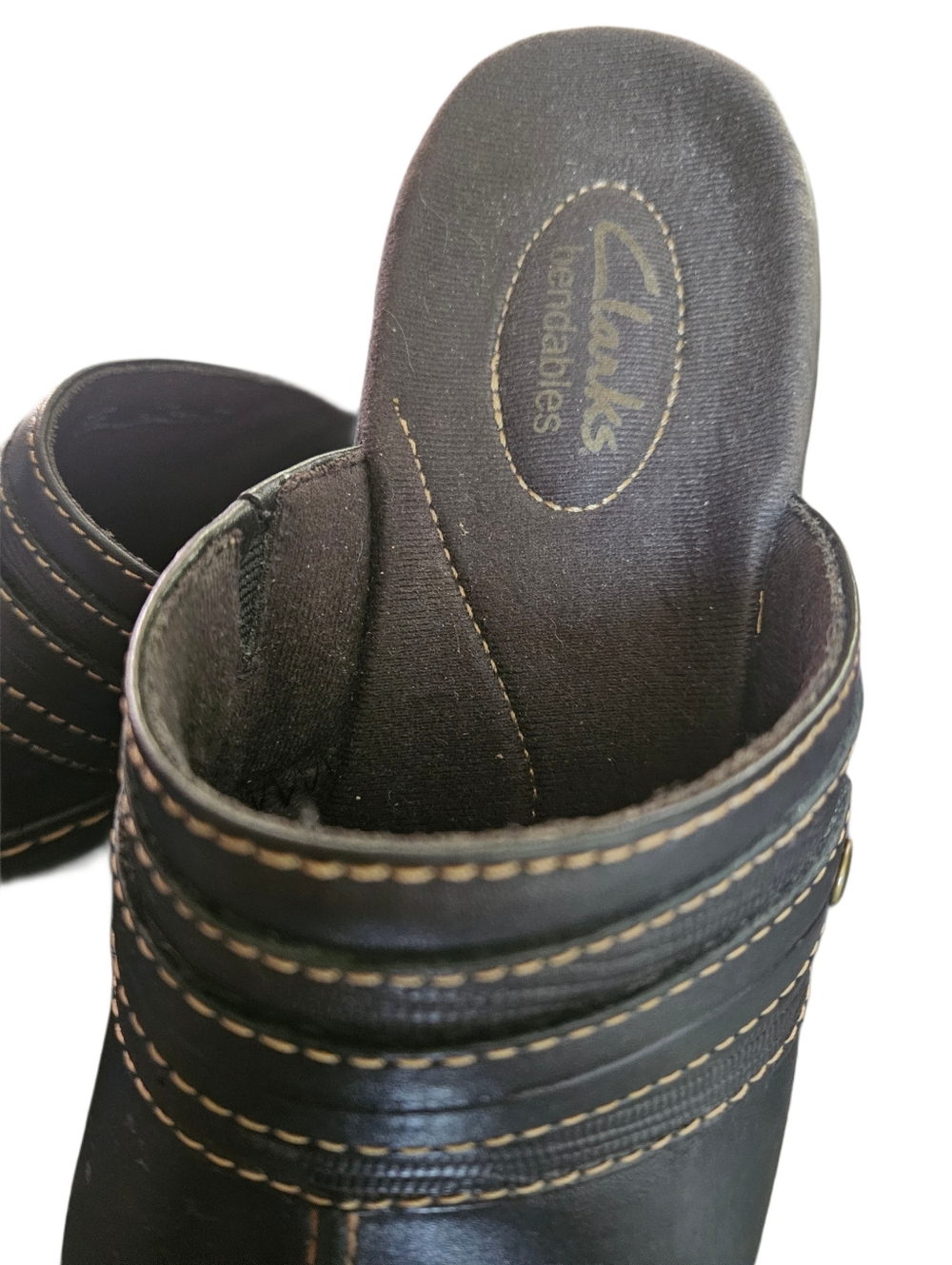 Clarks Black Leather Slip On Clogs Comfort Mules - 6.5 - Picture 3 of 7